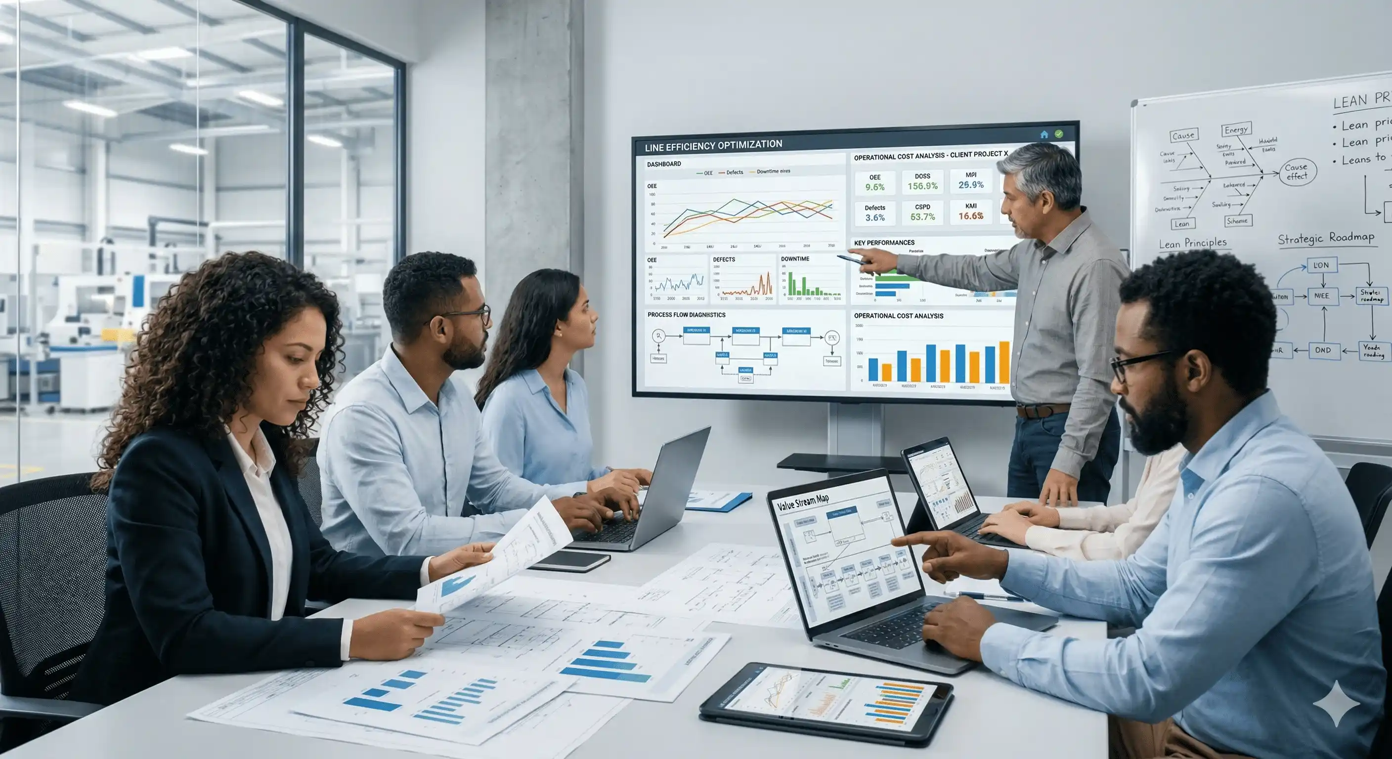 Equipo analizando información para investigación aplicada a procesos industriales